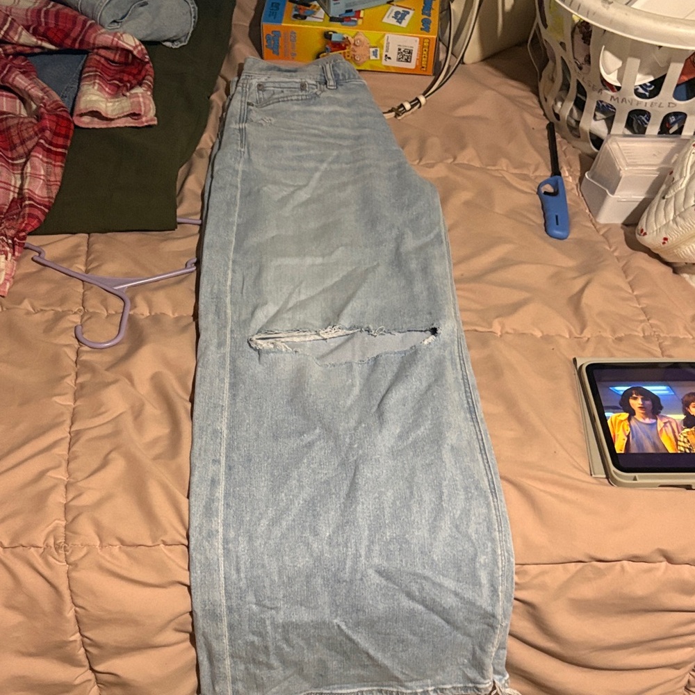 Light Blue Distressed Flare Jeans